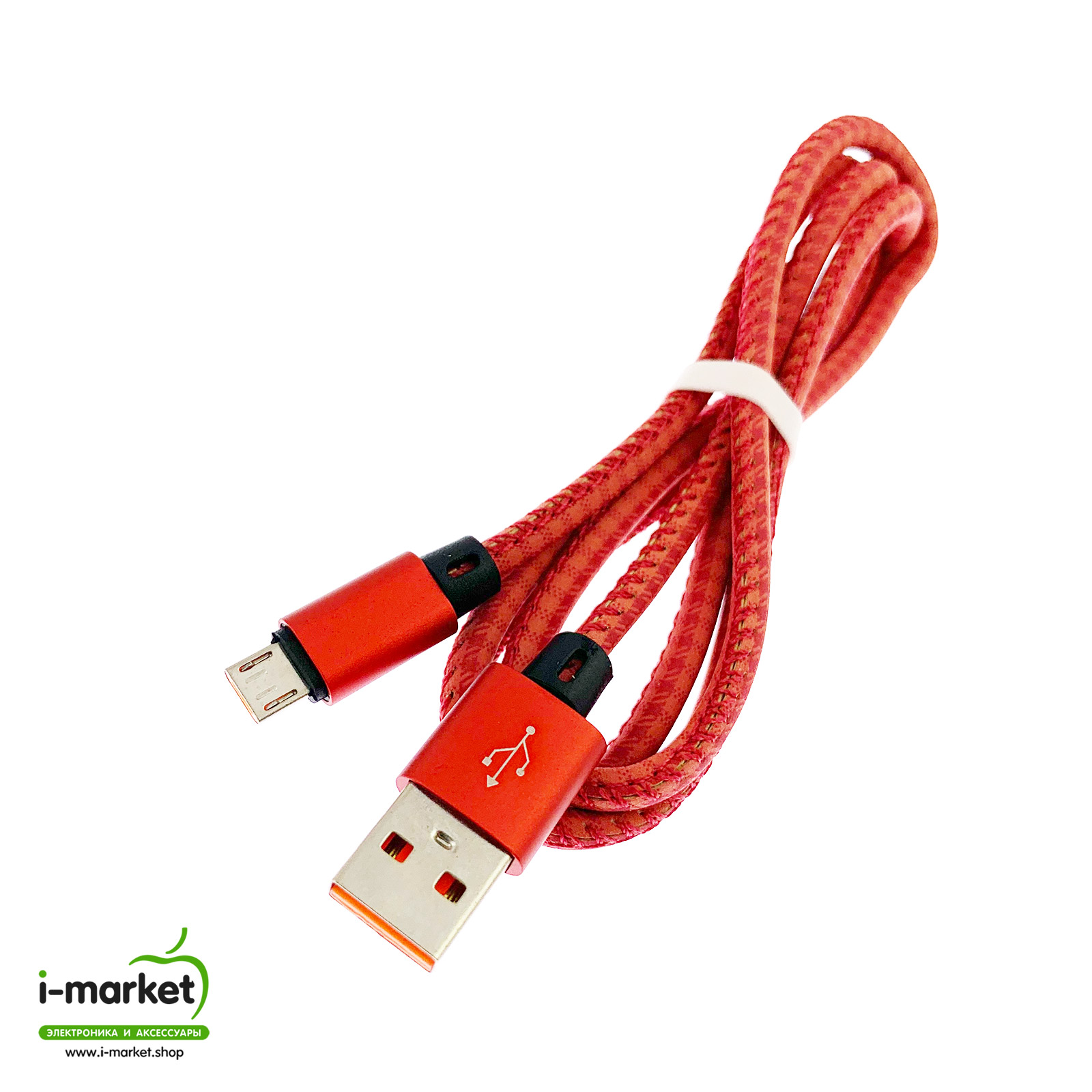 USB Дата кабель A88 для заряда и синхронизации, тип Micro-USB, в армированной под кожу оболочке, длина 1 метр, цвет красный.
