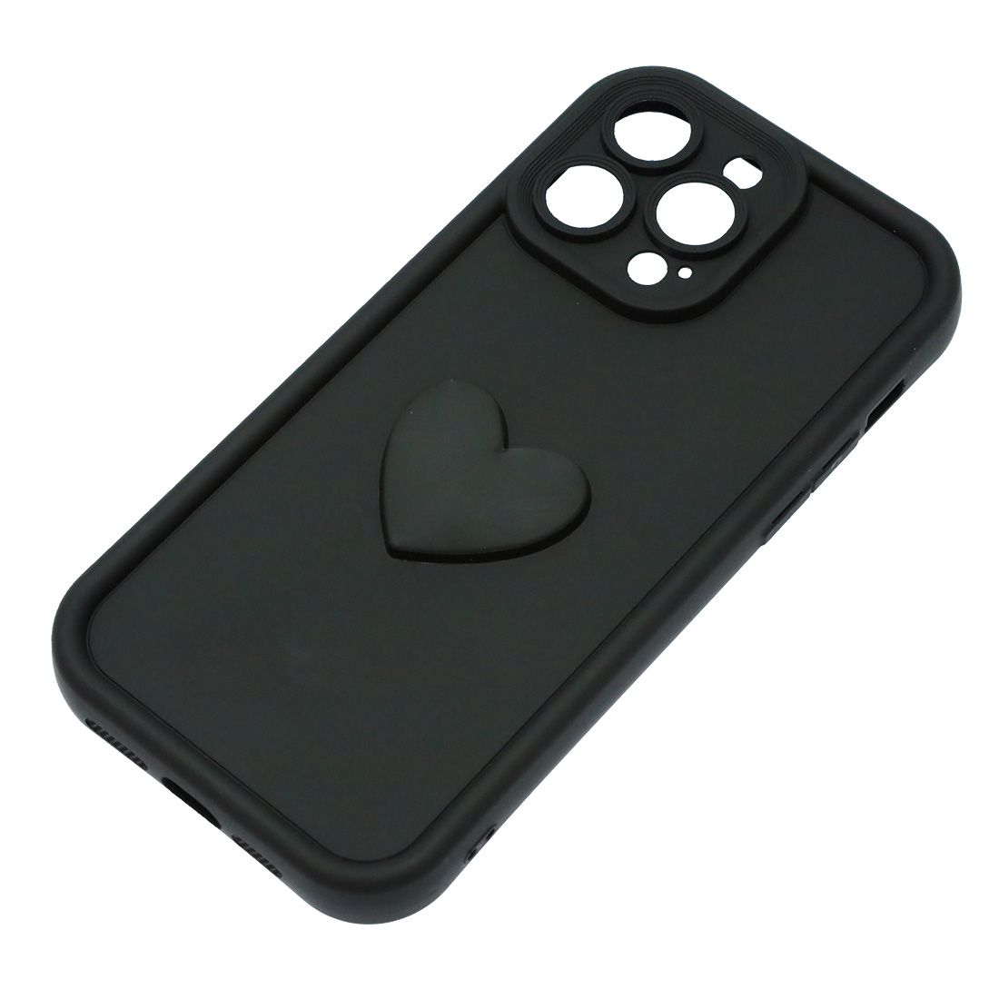 Чехол накладка для APPLE iPhone 14 Pro Max, силикон, 3D сердце, защита камеры, бортики, цвет черный
