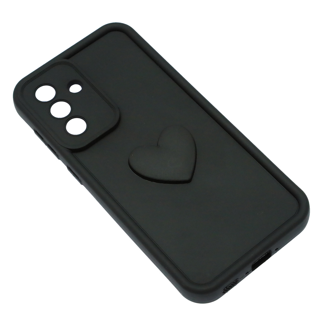 Чехол накладка для SAMSUNG Galaxy A36, силикон, 3D сердце, защита камеры, бортики, цвет черный