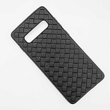 Чехол накладка для SAMSUNG Galaxy S10 Plus (SM-G975), силикон, плетенный, цвет черный