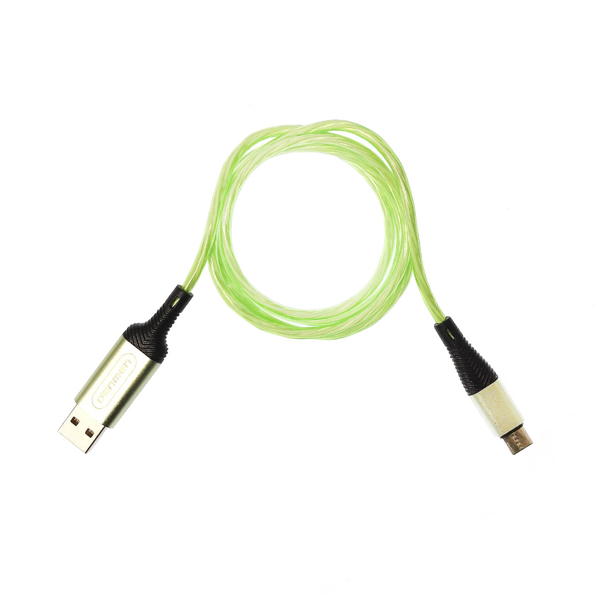 Кабель DENMEN D25T USB Type C, LED подсветка, 2.4A, длина 1 метр, цвет светло зеленый