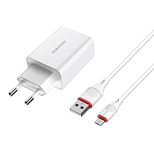 СЗУ (Сетевое зарядное устройство) BOROFONE BA21A Long journey c кабелем Micro USB, 18W, QC3.0, длина 1 метр, цвет белый