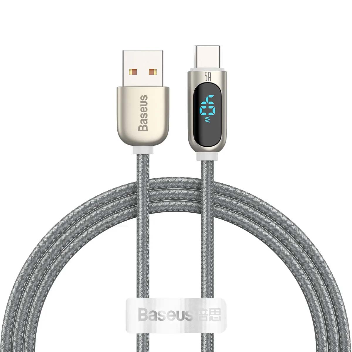 Кабель Baseus Display Fast Charging USB Type C, 40W, 5A, длина 1 метр, цвет серый