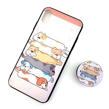 Чехол накладка для APPLE iPhone XS MAX, силикон, с поп сокетом, рисунок Собаки.