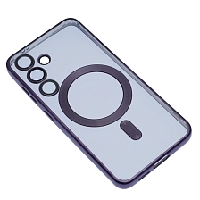 Чехол накладка FASHION CASE для SAMSUNG Galaxy S24, с поддержкой MagSafe, силикон, защита камеры, прозрачный, цвет окантовки темно-фиолетовый