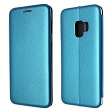 Чехол книжка для SAMSUNG Galaxy S9 (SM-G960), экокожа, визитница, цвет голубой
