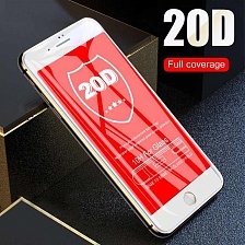 Защитное стекло 20D FULL GLUE для APPLE iPhone 6 Plus, iPhone 6S Plus, цвет канта белый.