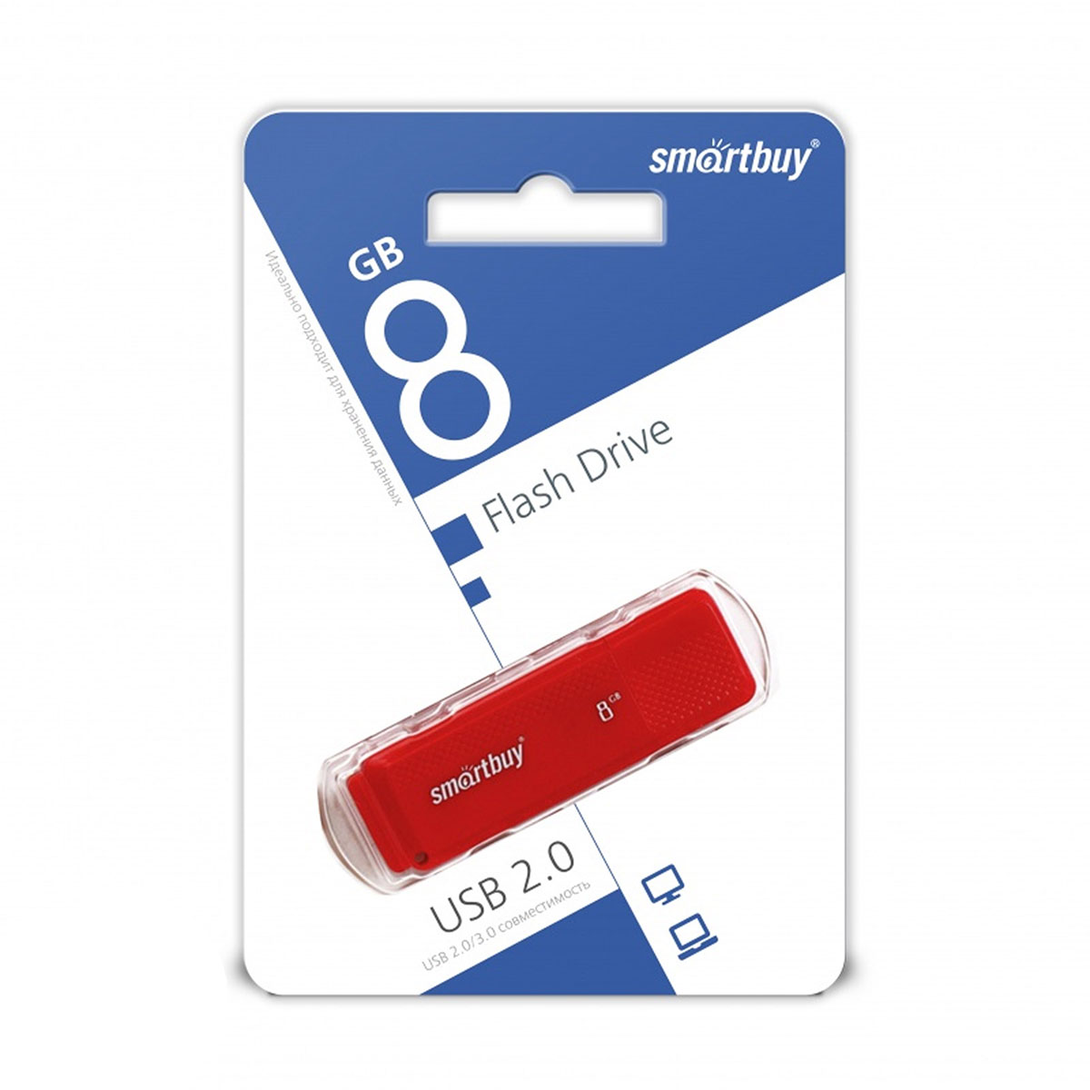 Флешка USB 2.0 8GB SMARTBUY Dock, цвет красный