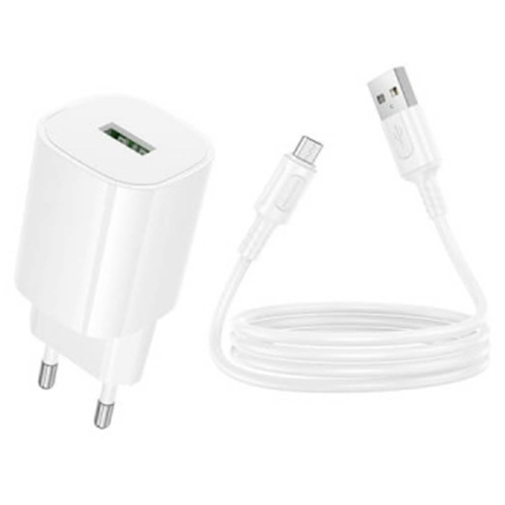 СЗУ (Сетевое зарядное устройство) BOROFONE BA102A Pudding с кабелем Micro USB, 18W, QC3.0, 1 USB A, длина 1 метр, цвет белый