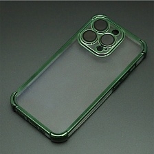 Чехол накладка для APPLE iPhone 14 Pro, силикон, защита камеры, цвет окантовки темно зеленый
