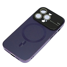Чехол накладка AUTO FOCUS с поддержкой MagSafe для APPLE iPhone 14 Pro (6.1"), силикон, стекло, защита камеры, цвет темно фиолетовый