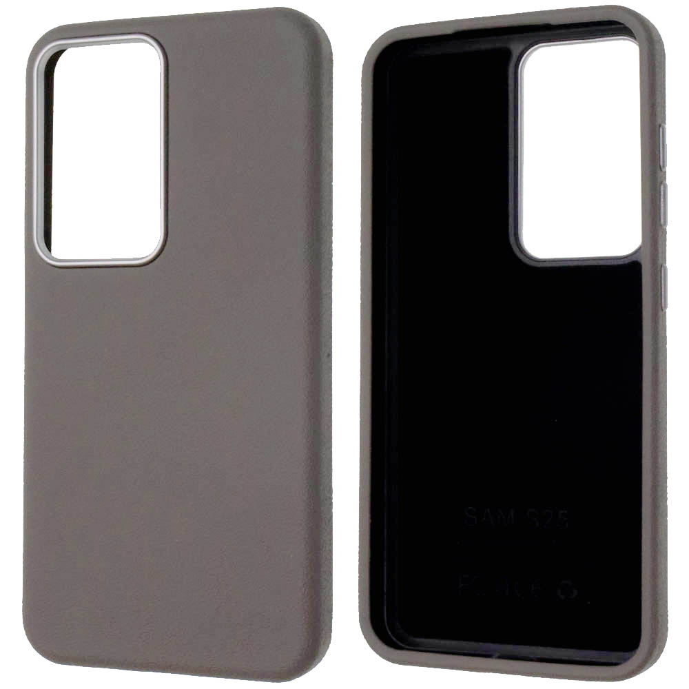 Чехол накладка для SAMSUNG Galaxy S25, силикон, пластик, текстура кожи, цвет серый