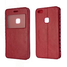 Чехол книжка Brauffen для HUAWEI P10 Lite 2017, экокожа, с окошком, цвет красный.