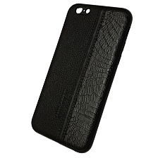 Чехол накладка для APPLE iPhone 6, 6G, 6S, силикон, под кожу, цвет черный.