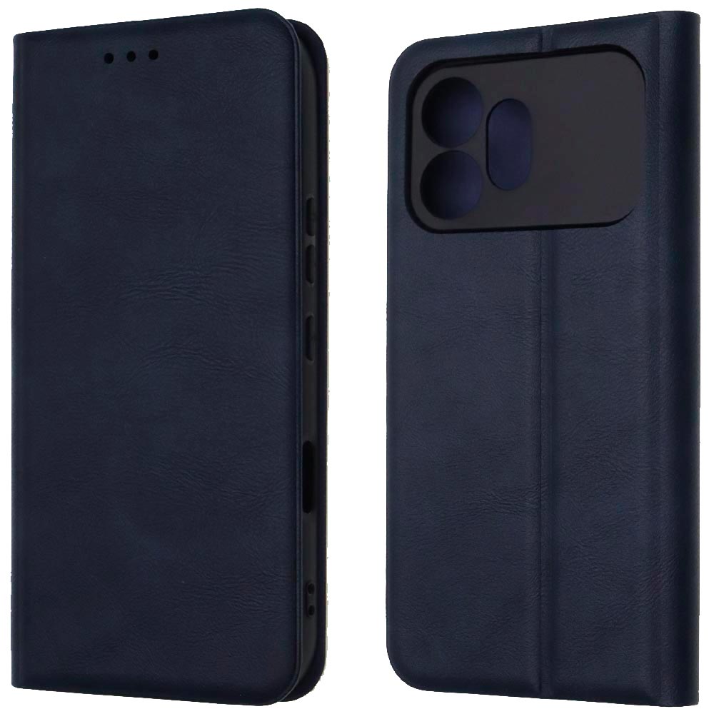 Чехол книжка для Honor 600, защита камеры, экокожа, силикон, бархатная подложка, визитница, цвет темно синий