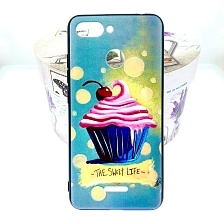 Чехол накладка для XIAOMI REDMI 6, силикон, рисунок Кекс с вишенкой, цвет голубой.