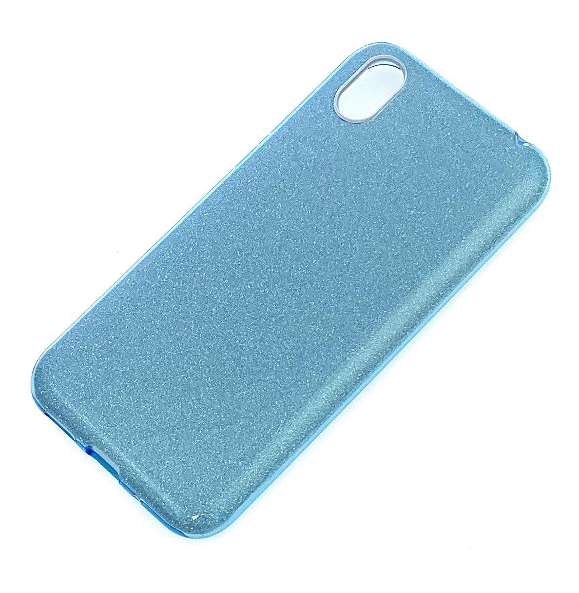 Чехол накладка Shine для HUAWEI Y5 2019, силикон, блестки, цвет голубой.