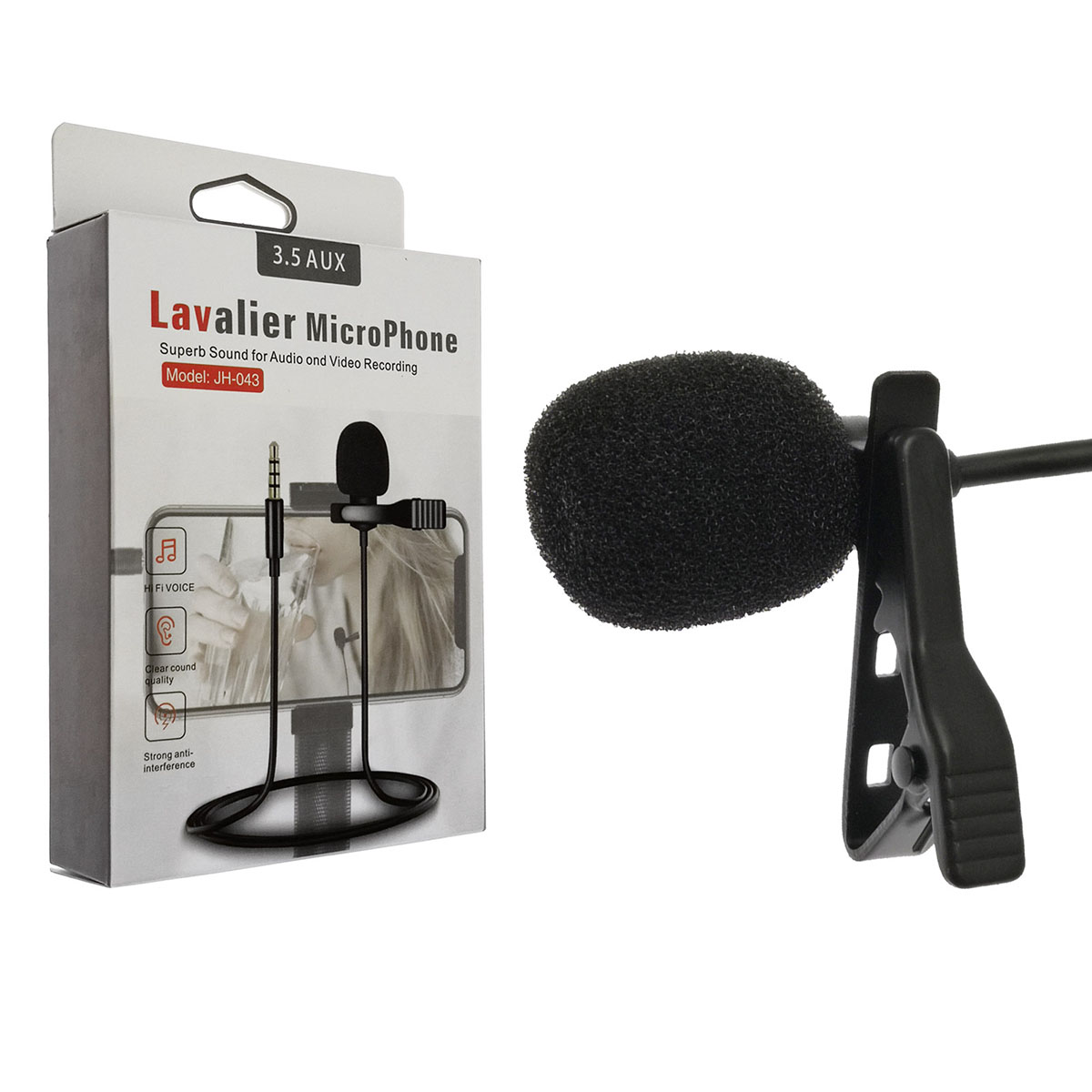 Микрофон на прищепке (петличка) JH-043 Lavalier MicroPhone, цвет черный.