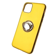 Чехол накладка для APPLE iPhone 11 Pro MAX, силикон, глянец, с лого, с кольцом, цвет желтый.