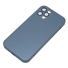 Чехол накладка AG Glass case с поддержкой MagSafe для APPLE iPhone 12 Pro, силикон, защита камеры, цвет серо голубой