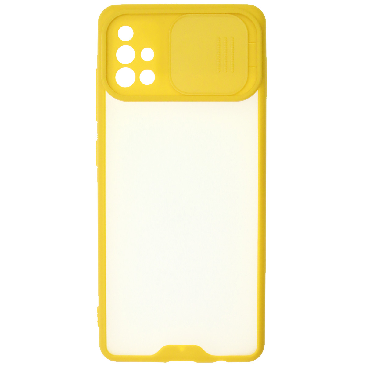 Чехол накладка LIFE TIME для SAMSUNG Galaxy A51 (SM-A515), силикон, пластик, матовый, со шторкой для защиты задней камеры, цвет окантовки желтый
