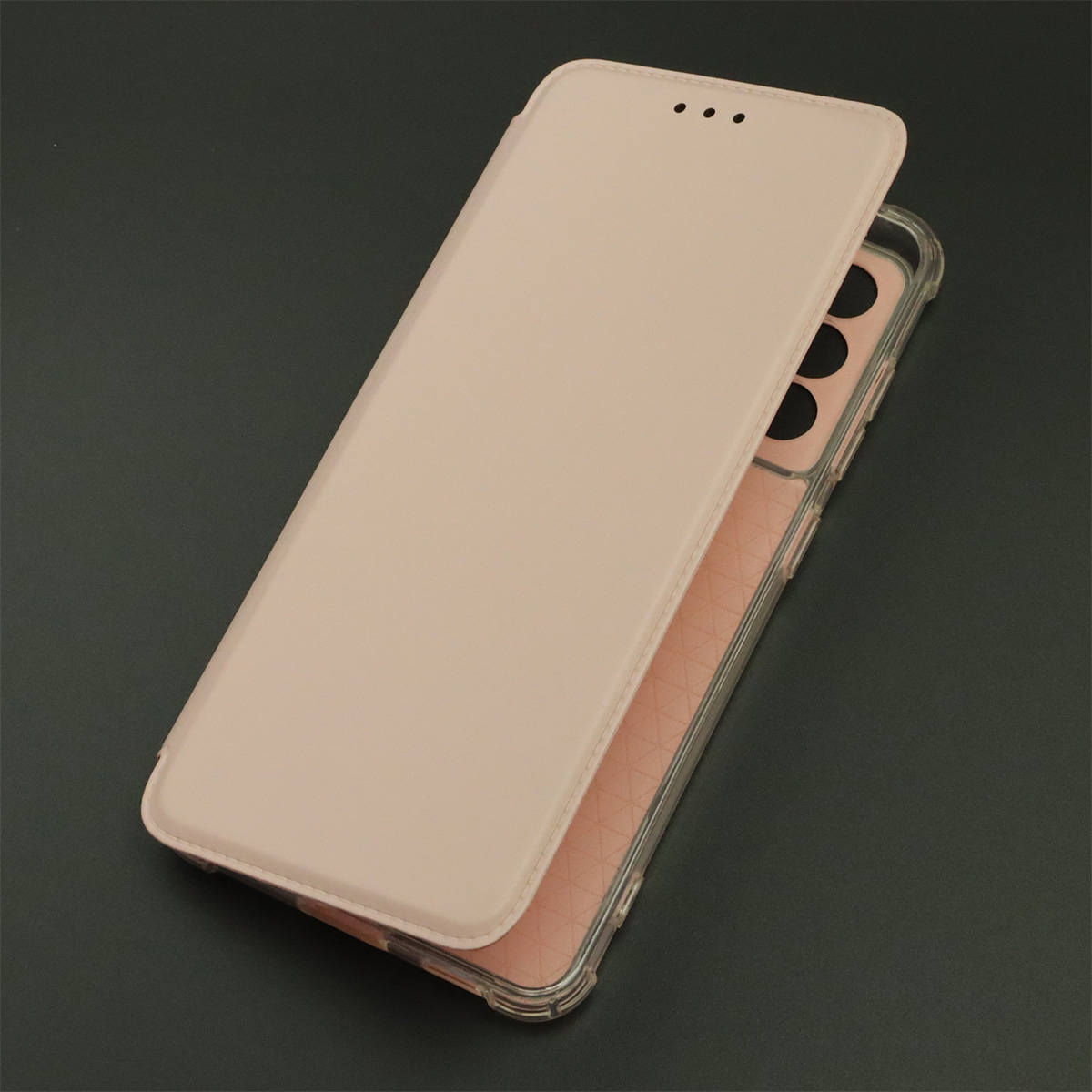 Чехол книжка для SAMSUNG Galaxy S21 FE (SM-G990B), экокожа, визитница, цвет розовый песок