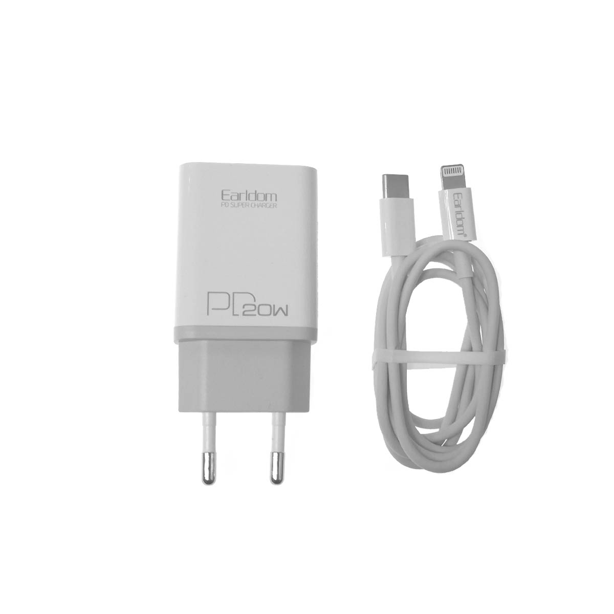 СЗУ (Сетевое зарядное устройство) EARLDOM ES-EU5 с кабелем USB Type C на Lightning 8 pin, 20W, длина 1 метр, цвет белый