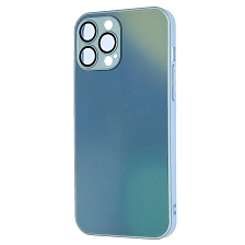 Чехол накладка с поддержкой MagSafe для APPLE iPhone 13 Pro Max (6.7"), силикон, стекло, защита камеры, цвет серо голубой