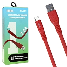 USB Дата кабель MRM RL55t Type C, силикон, плоский, длина 1 метр, 3.0 A, цвет красный