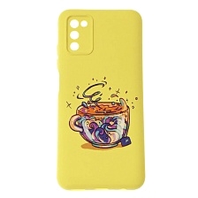 Чехол накладка для SAMSUNG Galaxy A03s (SM-A037F), защита камеры, силикон, бархат, рисунок Чашка