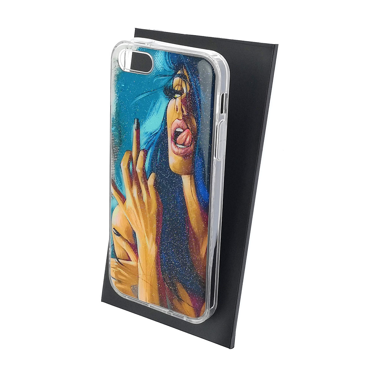 Чехол накладка для APPLE iPhone 5, iPhone 5G, iPhone 5S, iPhone SE, силикон, блестки, глянцевый, рисунок Девушка с синими волосами