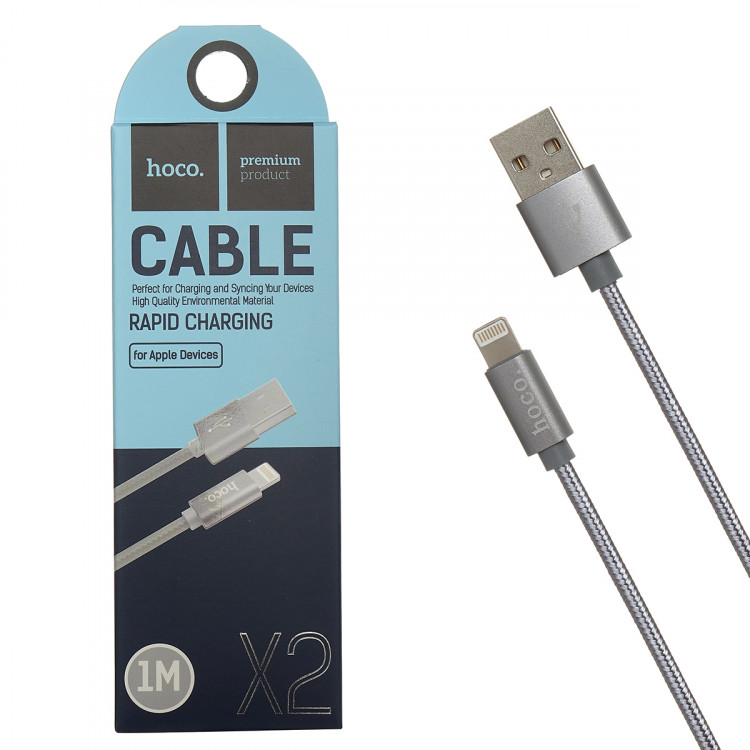 Кабель HOCO X2 knitted Lightning Charging cable, 1 метр, цвет темно-серый.