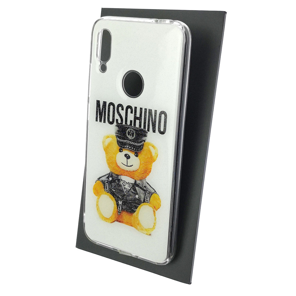 Чехол накладка для XIAOMI Redmi Note 7, Note 7 Pro, силикон, блестки, глянцевый, рисунок MOSCHINO медвежонок