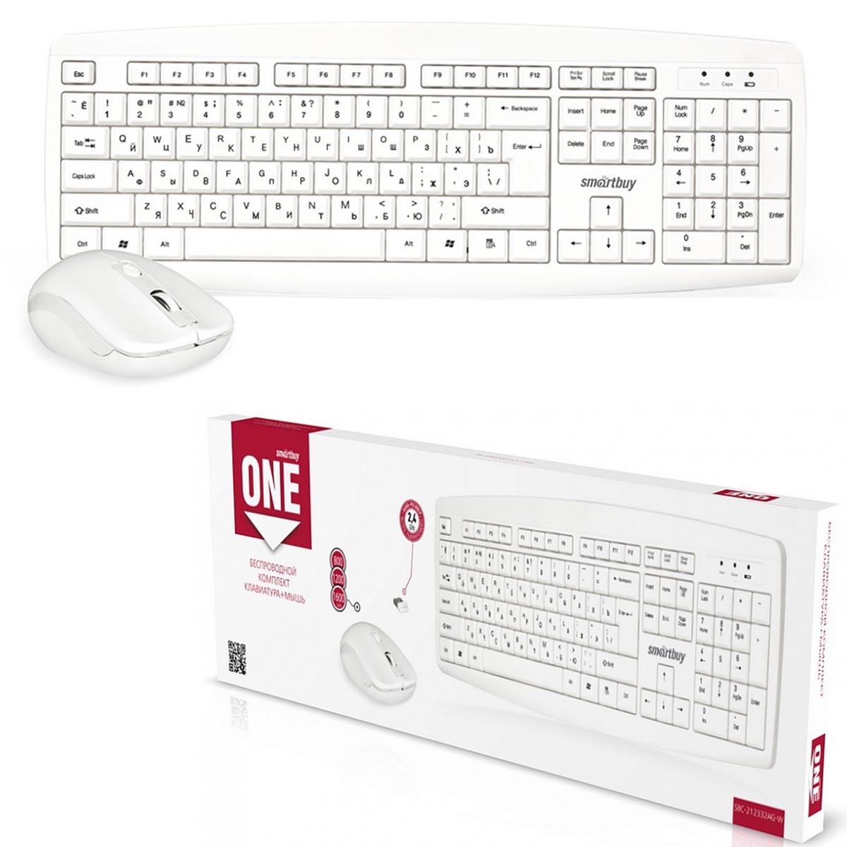 Набор беспроводной клавиатура и мышь Smartbuy ONE SBC-212332AG-W, цвет белый