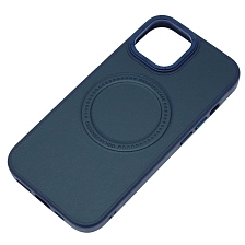 Чехол накладка Creative Stylish с поддержкой MagSafe для APPLE iPhone 15, защита камеры, экокожа, бархат, цвет темно синий Чехол накладка Creative Stylish с поддержкой MagSafe для APPLE iPhone 15, защита камеры, экокожа, бархат, цвет темно синий