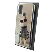 Чехол накладка Vinil для HUAWEI Honor 9A (MOA-LX9N), силикон, рисунок Cat, цвет серый