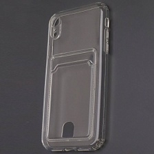 Чехол накладка для APPLE iPhone XR, силикон, защита камеры отдел для карт, цвет прозрачный