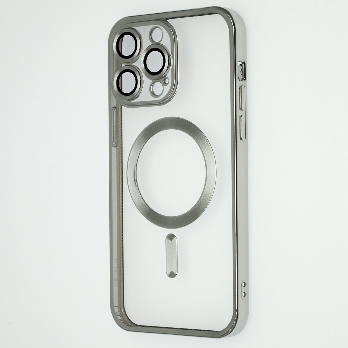 Чехол накладка FASHION CASE с поддержкой MagSafe для APPLE iPhone 14 Pro Max, силикон, защита камеры, цвет окантовки серебристый