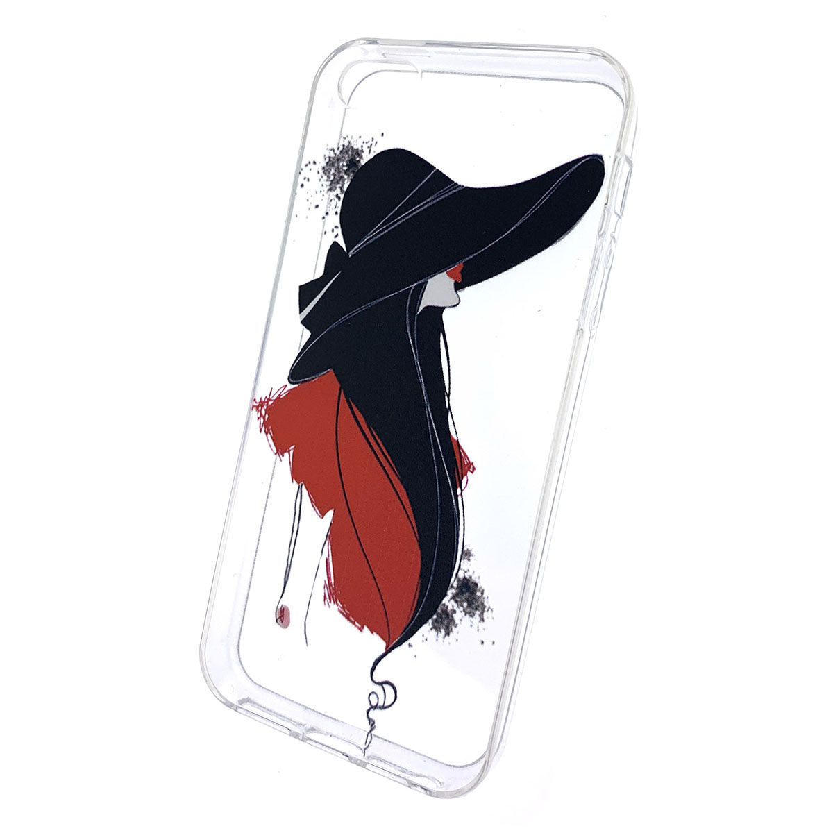 Чехол накладка для APPLE iPhone 5, 5S, SE, силикон, рисунок Девушка в шляпе, цвет прозрачный.