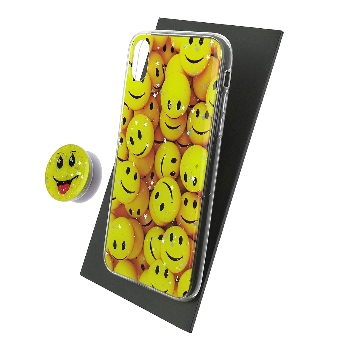 Чехол накладка для APPLE iPhone XR, силикон, фактурный глянец, с поп сокетом, рисунок Smile
