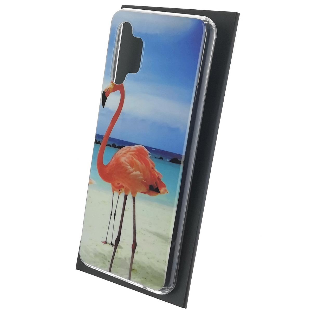 Чехол накладка для SAMSUNG Galaxy A32 4G (SM-A325F), силикон, глянцевый, рисунок Фламинго на пляже