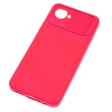 Чехол накладка для Realme C30, Realme C30S, Realme Narzo 50i Prime, силикон, бархат, со шторкой для защиты задней камеры, цвет фуксия