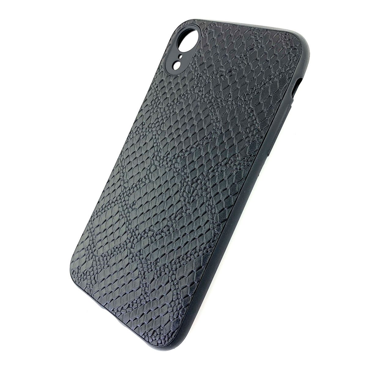 Чехол накладка для APPLE iPhone XR, силикон, под кожу питона, цвет черный.