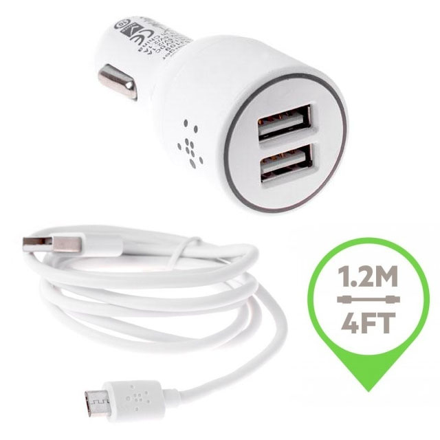 АЗУ 2 в 1 (автомобильное зарядное устройство) F8J071bt04-wht на 2 USB порта, 20W - 4.2A + кабель micro USB 1 метр, цвет белый.