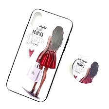 Чехол накладка для APPLE iPhone X, XS, силикон, с поп сокетом, рисунок Девушка в красном.