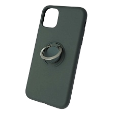 Чехол накладка RING для APPLE iPhone 11, силикон, кольцо держатель, цвет темно зеленый.
