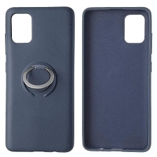 Чехол накладка RING для SAMSUNG Galaxy A51 (SM-A515), силикон, бархат, кольцо держатель, цвет темно синий