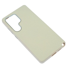 Чехол накладка для SAMSUNG Galaxy S25 Ultra, силикон, пластик, текстура кожи, бархат, цвет бежевый