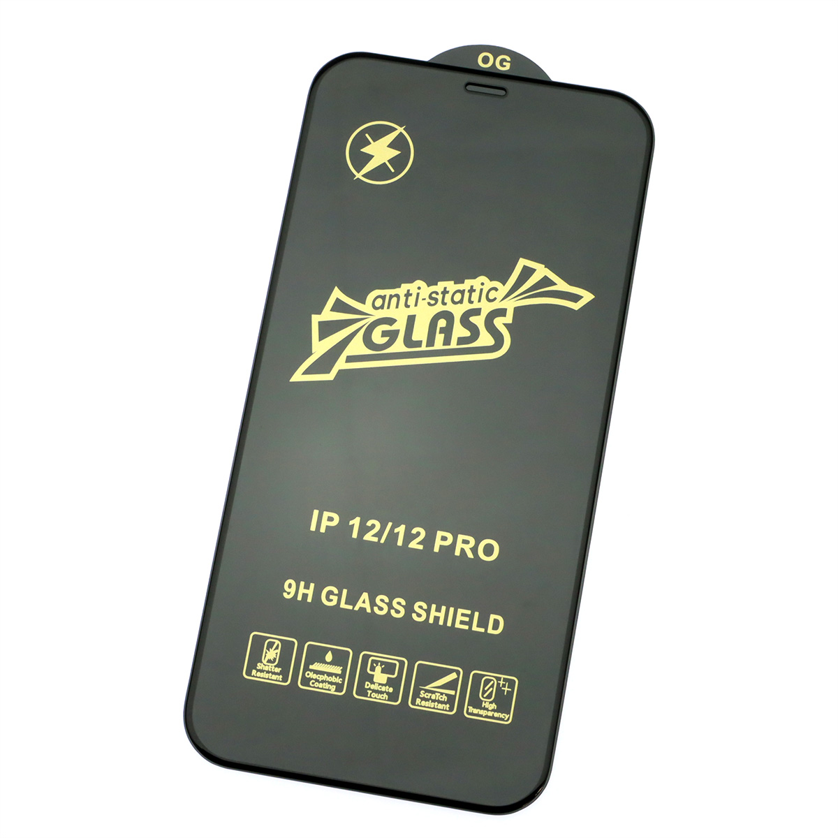 Защитное стекло 9H OG anti-static для APPLE iPhone 12 (6.1"), iPhone 12 Pro (6.1"), цвет окантовки черный