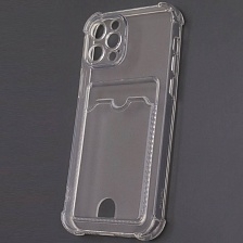 Чехол накладка CARD CASE для APPLE iPhone 12 Pro, силикон, отдел для карт, защита камеры, усиленные края, цвет прозрачный